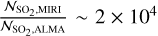 Mathematical equation: ${{{{\cal N}_{{\rm{S}}{{\rm{O}}_2},{\rm{MIRI}}}}} \over {{{\cal N}_{{\rm{S}}{{\rm{O}}_2},{\rm{ALMA}}}}}}\~2 \times {10^4}$