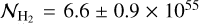 Mathematical equation: ${{\cal N}_{{{\rm{H}}_2}}} = 6.6 \pm 0.9 \times {10^{55}}$