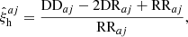 $$ \begin{aligned} \hat{\xi }_{\rm h}^{aj} = \frac{\mathrm{DD}_{aj} - 2\mathrm{DR}_{aj} + \mathrm{RR}_{aj}}{\mathrm{RR}_{aj}}, \end{aligned} $$