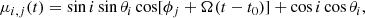 $$ \begin{aligned} \mu _{i,j} (t) = \sin i \sin \theta _i \cos [\phi _j + \Omega (t - t_0)] + \cos i \cos \theta _i, \end{aligned} $$