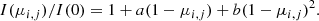 $$ \begin{aligned} I (\mu _{i,j})/I (0) = 1 + a (1-\mu _{i,j}) + b (1 - \mu _{i,j})^2. \end{aligned} $$