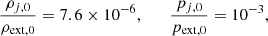 $$ \begin{aligned} \frac{\rho _{j,0}}{\rho _{\rm ext,0}} = 7.6 \times 10^{-6} , \qquad \frac{p_{j,0}}{p_{\rm ext,0}} = 10^{-3}, \end{aligned} $$