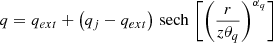 $$ \begin{aligned} q = q_{ext} + \left(q_j-q_{ext}\right){{\,\mathrm{sech}\,}}\left[\left(\frac{r}{z\theta _q}\right)^{\alpha _q}\right] \end{aligned} $$