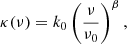 Mathematical equation: $$ \begin{aligned} \kappa (\nu ) = k_0 \left( \frac{\nu }{\nu _0} \right) ^{\beta }, \end{aligned} $$