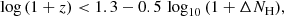 $$ \begin{aligned} \log {(1+z)} < 1.3 - 0.5 \,\log _{10}{(1 + \Delta N_{\rm H})}, \end{aligned} $$