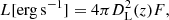 $$ \begin{aligned} L[\mathrm{erg\,s}^{-1}]=4\pi D_{\rm L}^2(z) F, \end{aligned} $$