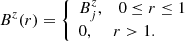 Mathematical equation: $$ \begin{aligned} B^z(r) = {\left\{ \begin{array}{ll} B^z_j, \, \, \, \, \, 0 \le r \le 1 \\ 0, \, \, \, \, \, \, \, r > 1. \\ \end{array}\right.} \end{aligned} $$
