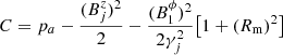 Mathematical equation: $$ \begin{aligned} C = p_a - \frac{(B^z_j)^2}{2} - \frac{(B^\phi _1)^2}{2 \gamma _j^2} \big [1 + (R_{\rm m})^2 \big ] \end{aligned} $$