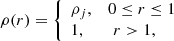 Mathematical equation: $$ \begin{aligned}&\rho (r) = {\left\{ \begin{array}{ll} \rho _j, \, \, \, \, \, 0 \le r \le 1 \\ 1, \, \, \, \, \, \, \, \, \, \, r > 1, \\ \end{array}\right.}\end{aligned} $$