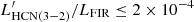 Mathematical equation: $ L^\prime_{\rm HCN(3{-}2)}/L_{\rm FIR} \leq 2\times 10^{-4} $