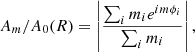 $$ \begin{aligned} A_m/A_0 (R) = \left| \frac{\sum _i m_i e^{im\phi _i}}{\sum _i m_i}\right|, \end{aligned} $$