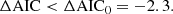 $$ \begin{aligned} \Delta \mathrm{AIC} < \Delta \mathrm{AIC}_0 = -2.3. \end{aligned} $$