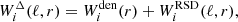 $$ \begin{aligned} W_i^\Delta (\ell ,r)=W_i^\mathrm{den}(r)+W_i^\mathrm{RSD}(\ell ,r), \end{aligned} $$