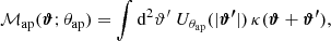 $$ \begin{aligned} \mathcal{M} _{\rm ap}(\boldsymbol{\vartheta };\theta _{\rm ap})=\int \mathrm{d}^2\vartheta^\prime \; U_{\theta _{\rm ap}}(|\boldsymbol{\vartheta^\prime }|)\, \kappa (\boldsymbol{\vartheta }+\boldsymbol{\vartheta^\prime }) , \end{aligned} $$
