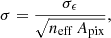 $$ \begin{aligned} \sigma =\frac{\sigma _\epsilon }{\sqrt{n_{\rm eff}\, A_{\rm pix}}}, \end{aligned} $$