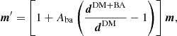$$ \begin{aligned} \boldsymbol{m}^\prime = \left[1+A_{\rm ba}\left(\frac{\boldsymbol{d}^\mathrm{DM+BA}}{\boldsymbol{d}^\mathrm{DM}}-1\right)\right]\boldsymbol{m} , \end{aligned} $$