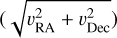 $\left( {\sqrt {v_{{\rm{RA}}}^2 + v_{{\rm{Dec}}}^2} } \right)$