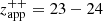 $ z_{\mathrm{app}}^{++}=23-24 $