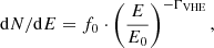 Mathematical equation: $$ \begin{aligned} \mathrm{d}N/\mathrm{d}E = f_0\cdot \left(\frac{E}{E_0}\right)^{-\Gamma _{\rm VHE}}, \end{aligned} $$