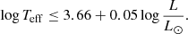 $$ \begin{aligned} \log T_{\rm eff} \le 3.66+0.05 \log \frac{L}{L_\odot }. \end{aligned} $$