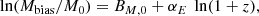 $$ \begin{aligned}&\ln (M_{\rm bias}/M_0) = B_{M,0} + \alpha _{E} \ \ln (1+z), \end{aligned} $$
