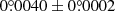 $ 0{{\overset{\circ}{.}}}0040\pm0{{\overset{\circ}{.}}}0002 $