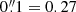 $ 0{{\overset{\prime\prime}{.}}}1=0.27 $