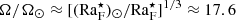 $ \Omega/\Omega_\odot \approx [({\rm Ra}_{\rm F}^\star)_\odot/{\rm Ra}_{\rm F}^\star]^{1/3}\approx 17.6 $
