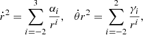 $$ \begin{aligned} \dot{r}^2 = \sum _{i = -2}^{3}{\frac{\alpha _i}{r^i}},\quad \dot{\theta }r^2 = \sum _{i = -2}^{2}{\frac{\gamma _i}{r^i}} , \end{aligned} $$