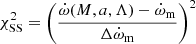 $$ \begin{aligned} \chi ^2_{\rm SS} = \left(\frac{\dot{\omega }(M,a,\Lambda ) - \dot{\omega }_{\rm m}}{\Delta \dot{\omega }_{\rm m}}\right)^2 \end{aligned} $$