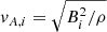 $ \mathit{v}_{A,i} = \sqrt{B_i^2/\rho} $