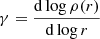 Mathematical equation: $ \gamma=\frac{\mathrm{d}\log \rho(r)}{\mathrm{d}\log r} $