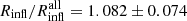Mathematical equation: $ R_{\mathrm{infl}}/R_{\mathrm{infl}}^{\mathrm{all}}=1.082 \pm 0.074 $