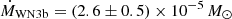 $ \dot{M}_{\mathrm{WN3b}} = (2.6\pm0.5)\times 10^{-5}\,M_{\odot} $