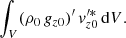 Mathematical equation: $$ \begin{aligned}&\int _V (\rho _0\,g_{z0})^\prime \,v_{z0}^{\prime *}\, \mathrm{d}V. \end{aligned} $$