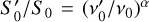 Mathematical equation: $v_0^\prime /{v_0} = {\left( {{\tau _0}/\tau _0^\prime } \right)^{1/2.1}}{\rm{ and }}S_0^\prime /{S_0} = {\left( {v_0^\prime /{v_0}} \right)^\alpha }$