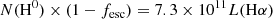 $$ \begin{aligned} N(\mathrm{H}^0) \times (1-f_\mathrm{esc} ) = 7.3 \times 10^{11} L(\mathrm{H} \alpha ) \end{aligned} $$