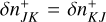 Mathematical equation: $\delta n_{JK}^ + = \delta n_{KJ}^ + $