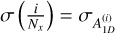 Mathematical equation: $\sigma \,\left( {{i \over {{N_x}}}} \right) = {\sigma _{A_{1D}^{(i)}}}$