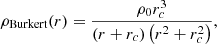 Mathematical equation: $$ \begin{aligned} \rho _{\text{Burkert}}(r)=\frac{\rho _0 r_c^3}{\left(r+r_c\right)\left(r^2+r_c^2\right)}, \end{aligned} $$