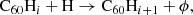 $$ \begin{aligned} \mathrm{C}_{60}\mathrm{H}_i + \mathrm{H} \rightarrow \mathrm{C}_{60}\mathrm{H}_{i+1} + \phi , \end{aligned} $$