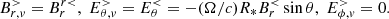 $$ \begin{aligned} B_{r,v}^{>}=B_r^{r < }, \; E_{\theta ,v}^>=E_\theta ^<= -(\Omega /c)R_* B_r^< \sin \theta , \; E_{\phi ,v}^> =0. \end{aligned} $$