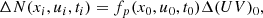 $$ \begin{aligned} \Delta N(x_i,u_i,t_i) = f_p(x_0,u_0,t_0) \Delta (UV)_0, \end{aligned} $$