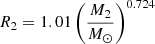 Mathematical equation: $ R_2 = 1.01 \left(\frac{M_2}{M_{\odot}}\right)^{0.724} $