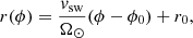 $$ \begin{aligned} r(\phi ) = \frac{v_{\rm sw}}{\Omega _\odot }(\phi - \phi _0) + r_0, \end{aligned} $$