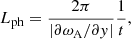 Mathematical equation: $$ \begin{aligned} L_{\rm ph} = \frac{2\pi }{|\partial \omega _{\rm A}/\partial y|}\frac{1}{t}, \end{aligned} $$