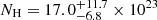 $ N_{\mathrm{H}} = 17.0^{+11.7}_{-6.8} \times 10^{23} $