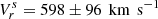$ {V}_{r}^{s}=598 \pm 96\,{\text{ km}\,\text{ s}^{-1}} $