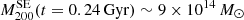$ {M}^{\mathrm{SE}}_{200} (t=0.24\,\mathrm{Gyr}) \sim 9 \times 10^{14}\,{M_{\odot}} $