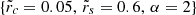 $ \{{\tilde{r}}_c=0.05,\,{\tilde{r}}_s=0.6,\,\alpha=2\} $